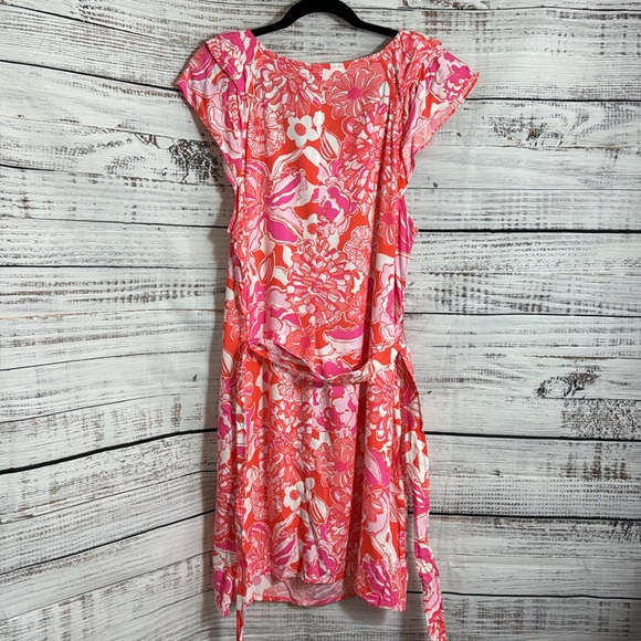 Lilly pulitzer Maya dress Womens Size XL Floral in tango Belted Rayon spring - Picture 4 of 11